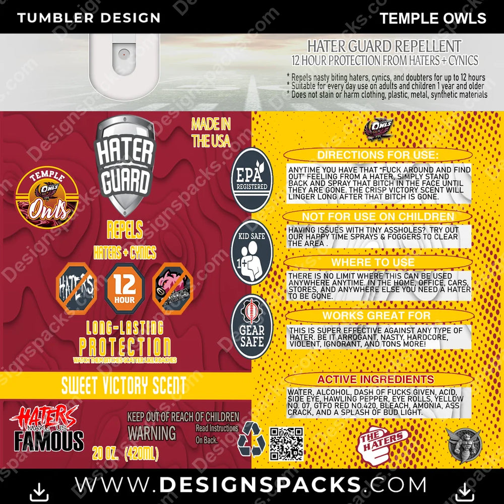 College Sport Hater Guard Temple Owls NCAA College Sport Tumbler Digital Wrap Design Download