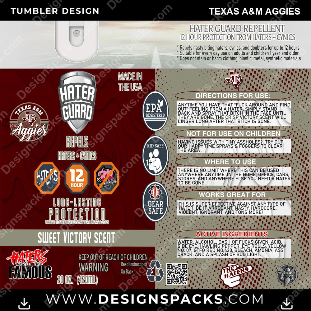 College Sport Hater Guard Texas A&M Aggies NCAA College Sport Tumbler Digital Wrap Design Download