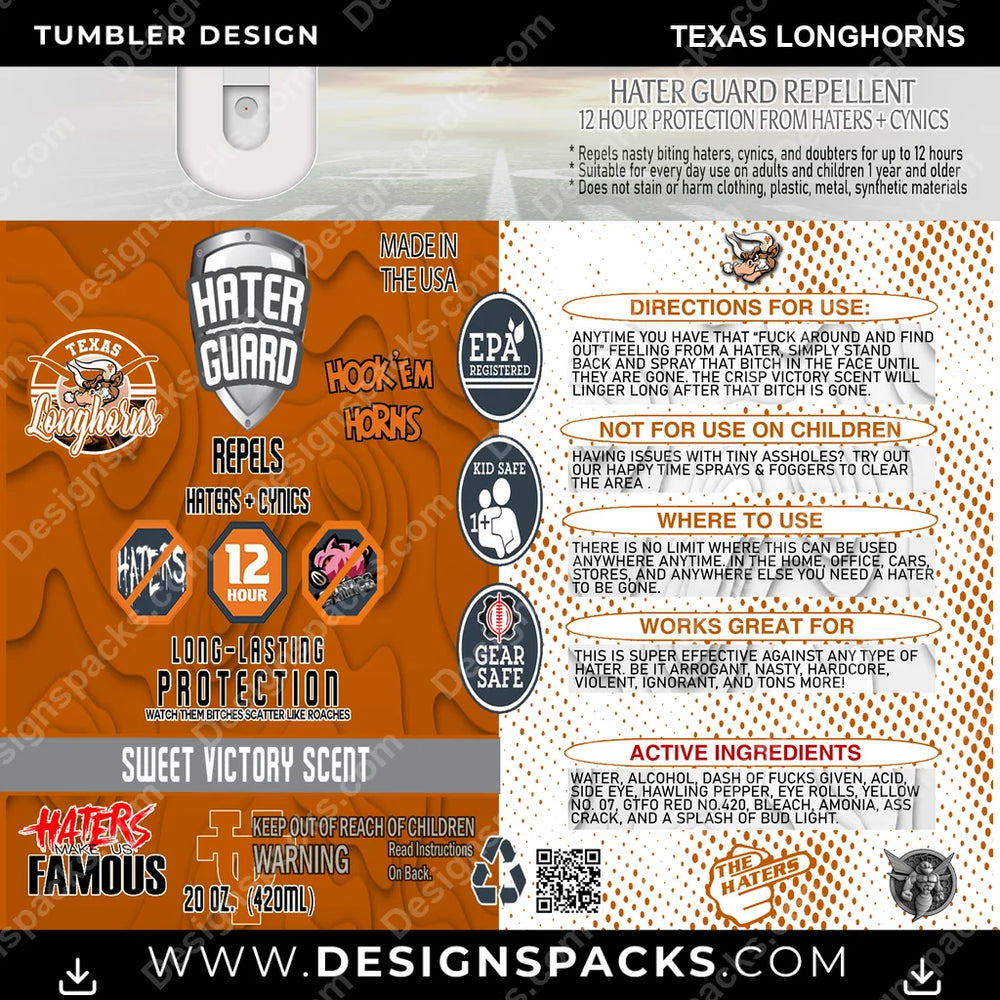 College Sport Hater Guard Texas Longhorns NCAA College Sport Tumbler Digital Wrap Design Download