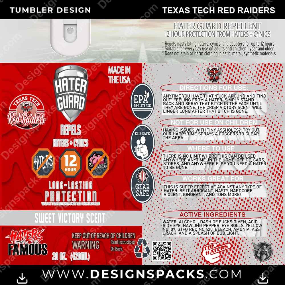 College Sport Hater Guard Texas Tech Red Raiders NCAA College Sport Tumbler Digital Wrap Design Download