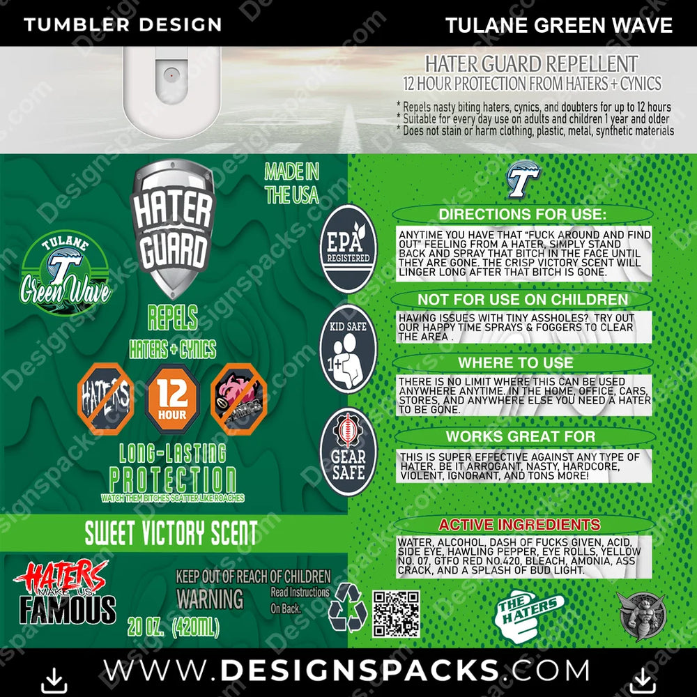 College Sport Hater Guard Tulane Green Wave NCAA College Sport Tumbler Digital Wrap Design Download