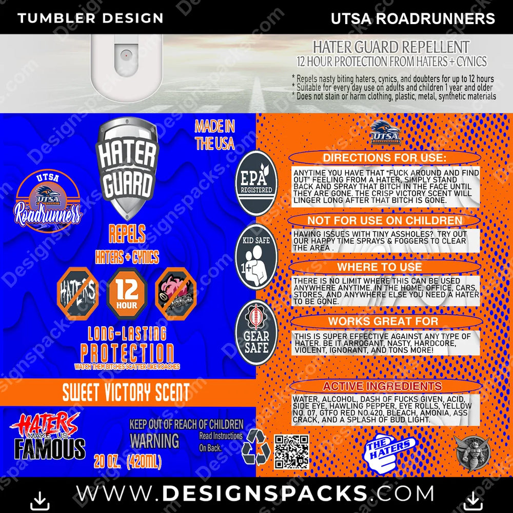 College Sport Hater Guard UTSA Roadrunners NCAA College Sport Tumbler Digital Wrap Design Download