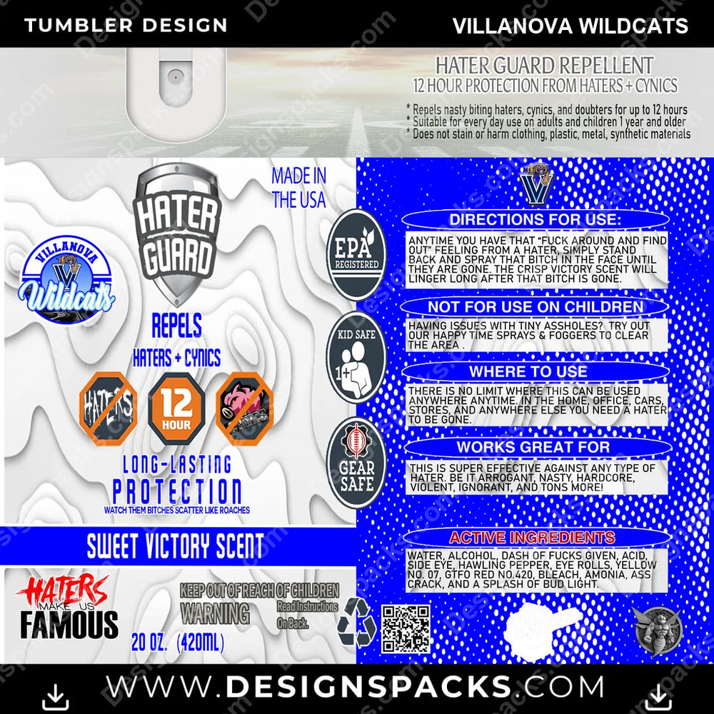 College Sport Hater Guard Villanova Wildcats NCAA College Sport Tumbler Digital Wrap Design Download