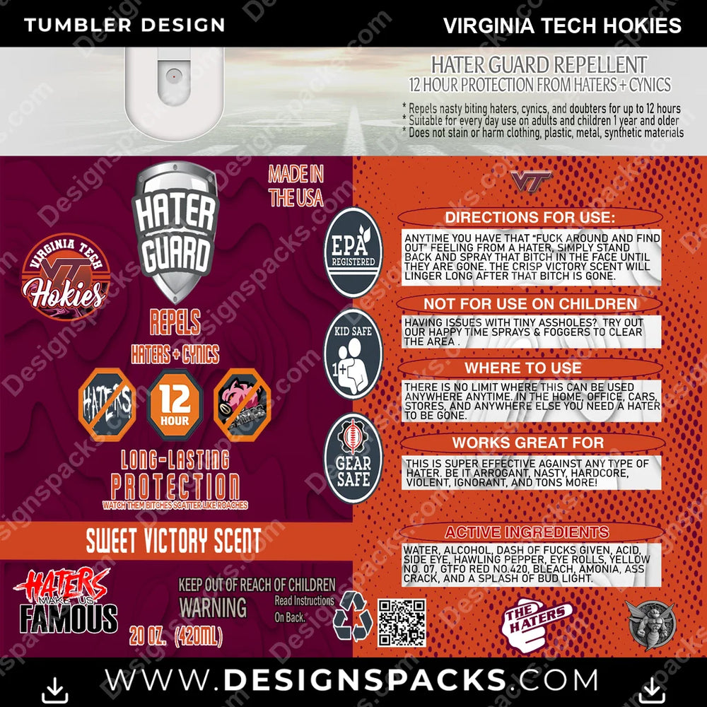 College Sport Hater Guard Virginia Tech Hokies NCAA College Sport Tumbler Digital Wrap Design Download