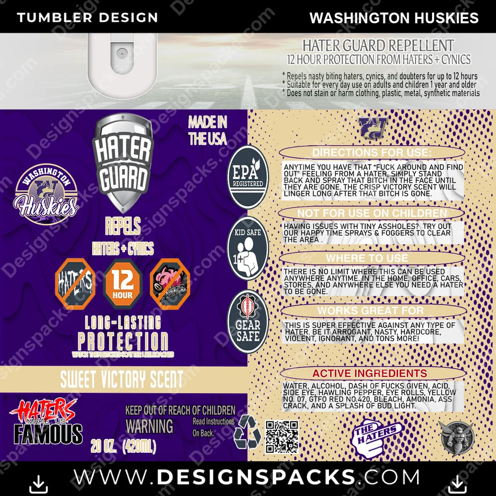 College Sport Hater Guard Washington Huskies NCAA College Sport Tumbler Digital Wrap Design Download