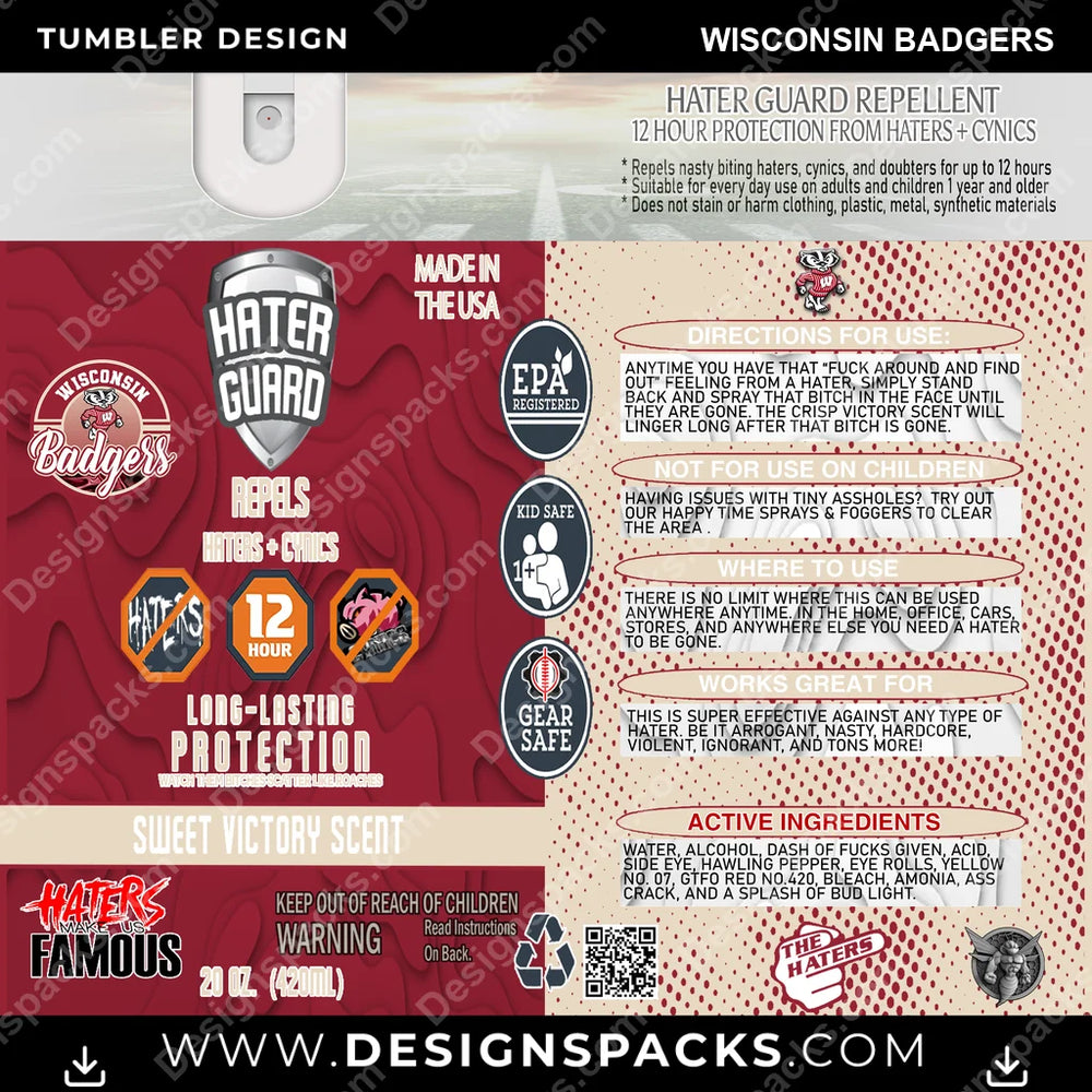 College Sport Hater Guard Wisconsin Badgers NCAA College Sport Tumbler Digital Wrap Design Download
