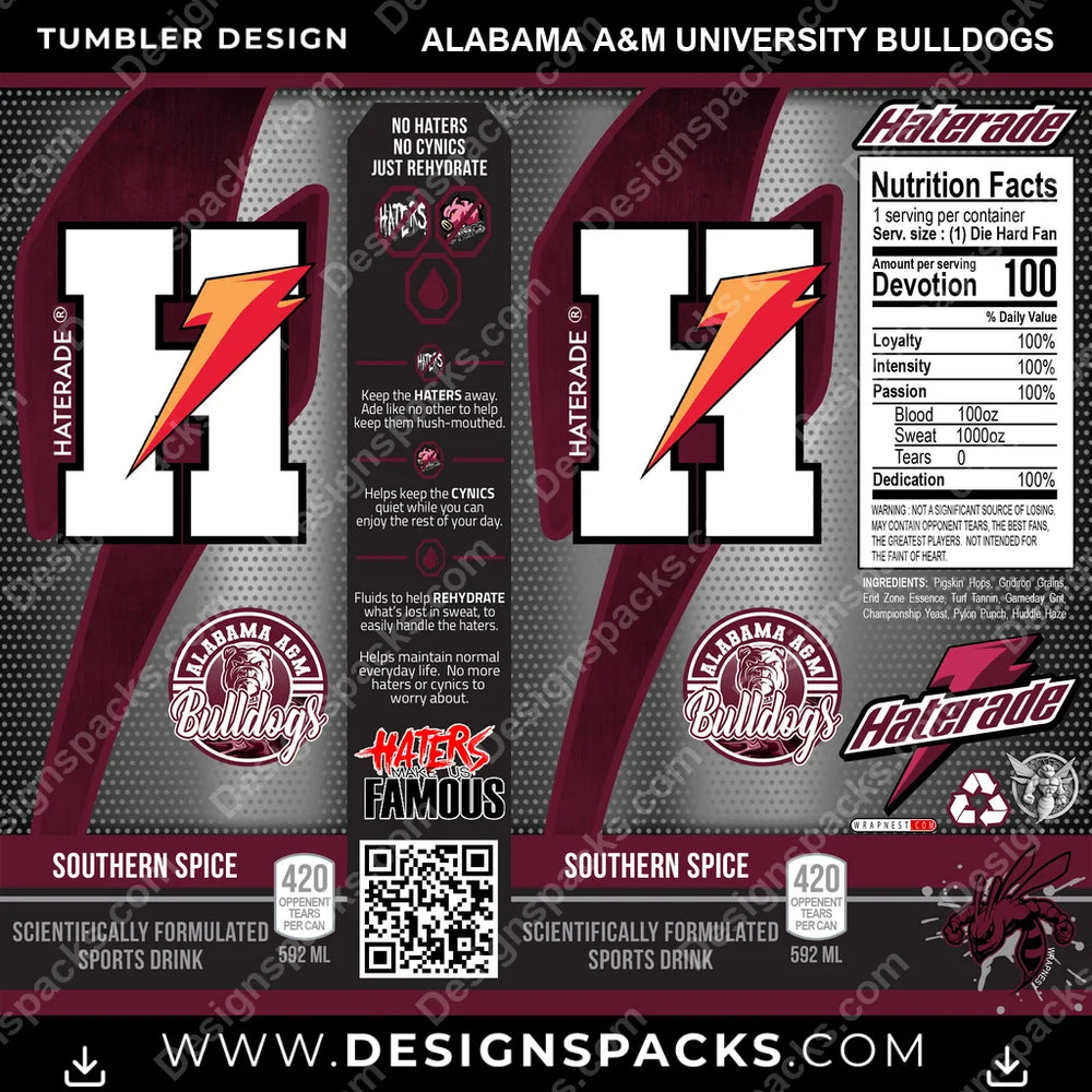 College Sport Haterade Alabama A&M University Bulldogs NCAA College Sport Tumbler Digital Wrap Design Download