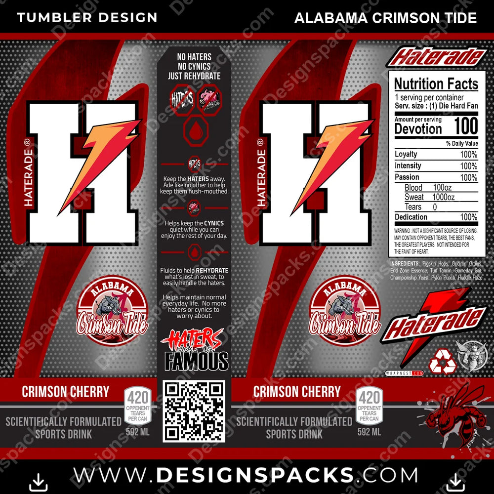 College Sport Haterade Alabama Crimson Tide NCAA College Sport Tumbler Digital Wrap Design Download