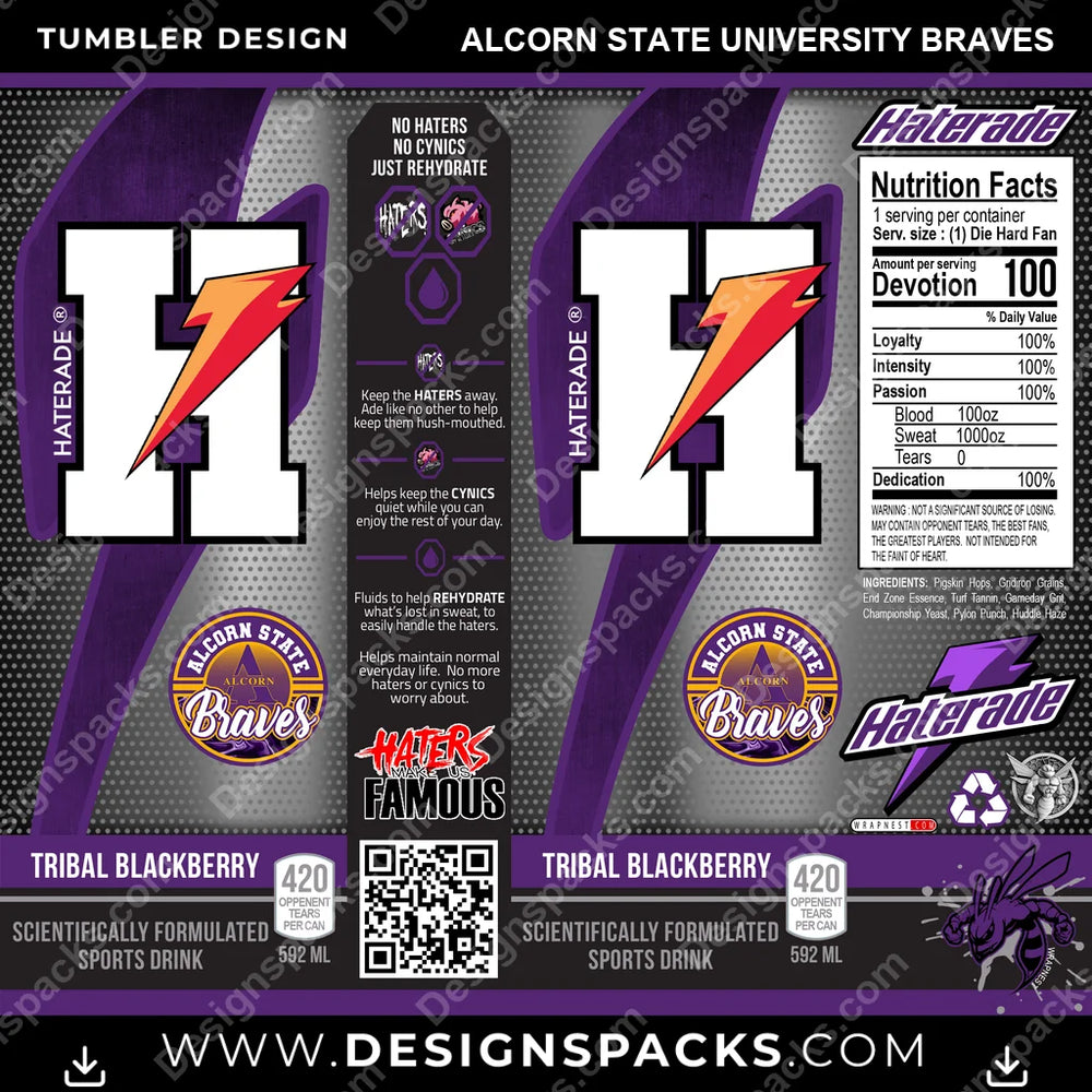 College Sport Haterade Alcorn State University Braves NCAA College Sport Tumbler Digital Wrap Design Download