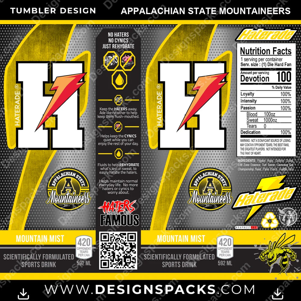 College Sport Haterade Appalachian State Mountaineers NCAA College Sport Tumbler Digital Wrap Design Download