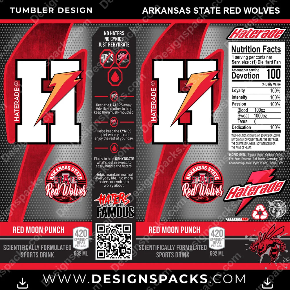 College Sport Haterade Arkansas State Red Wolves NCAA College Sport Tumbler Digital Wrap Design Download