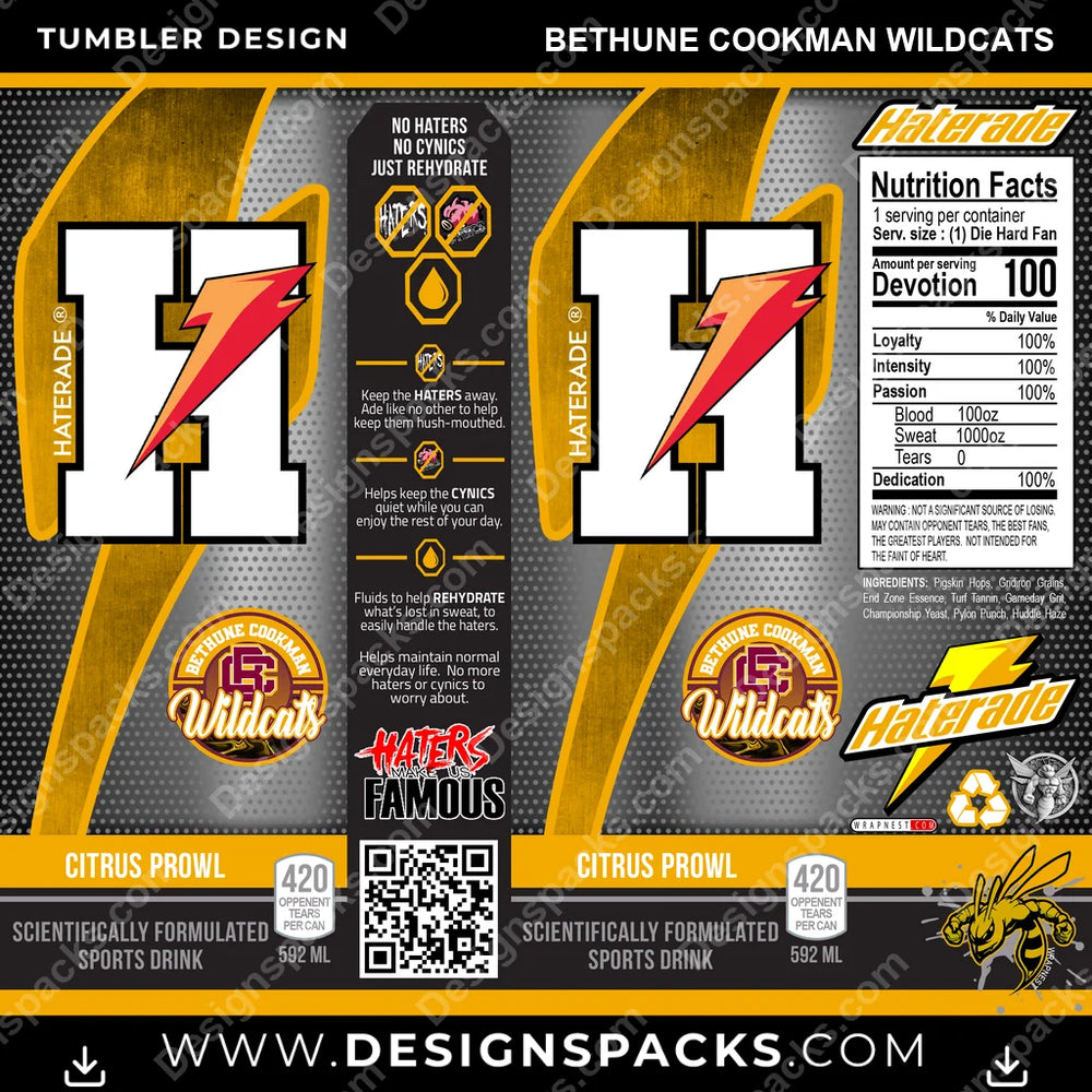 College Sport Haterade Bethune Cookman Wildcats NCAA College Sport Tumbler Digital Wrap Design Download