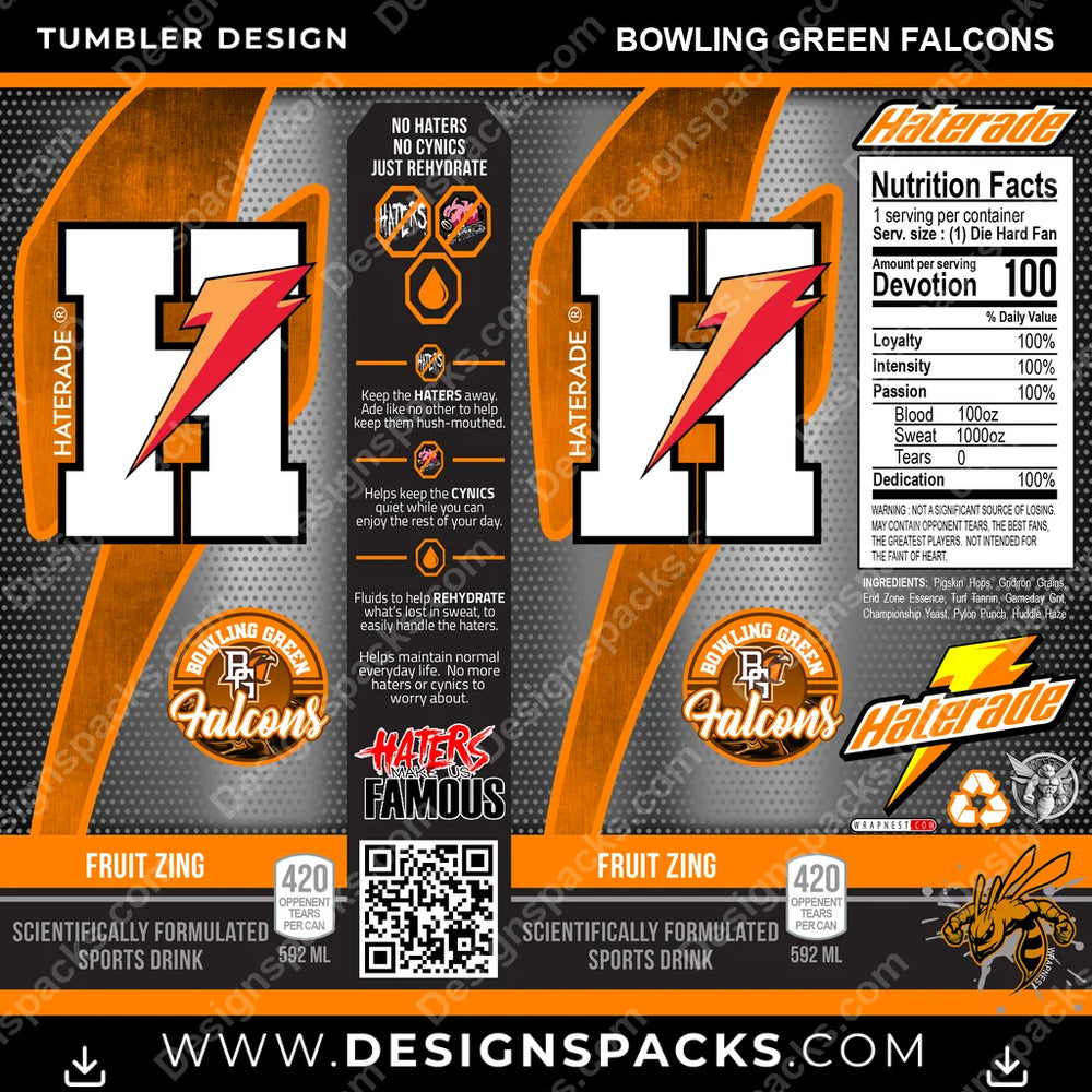 College Sport Haterade Bowling Green Falcons NCAA College Sport Tumbler Digital Wrap Design Download