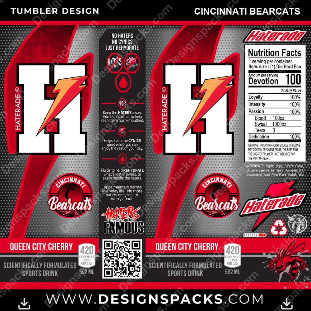 College Sport Haterade Cincinnati Bearcats NCAA College Sport Tumbler Digital Wrap Design Download