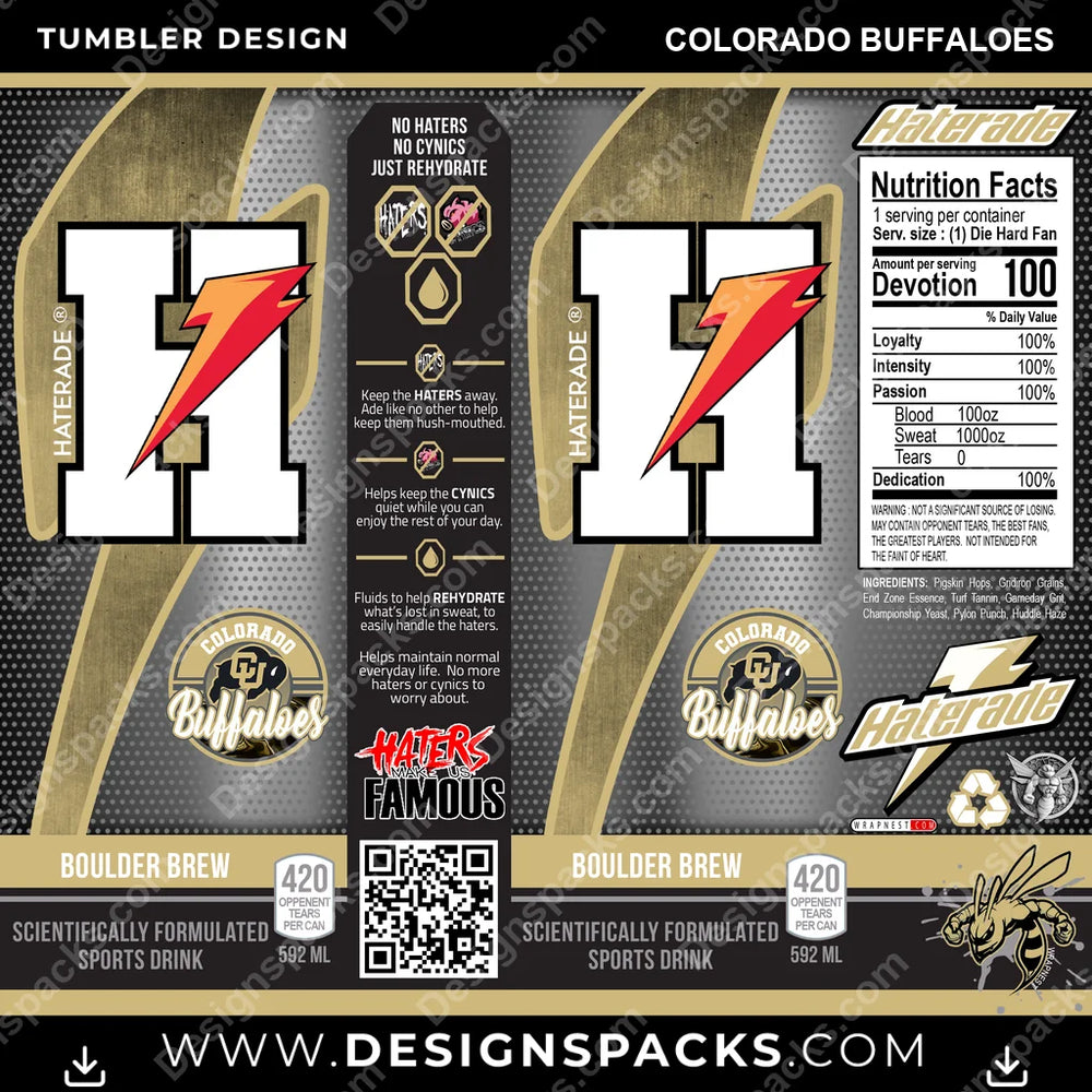 College Sport Haterade Colorado Buffaloes NCAA College Sport Tumbler Digital Wrap Design Download