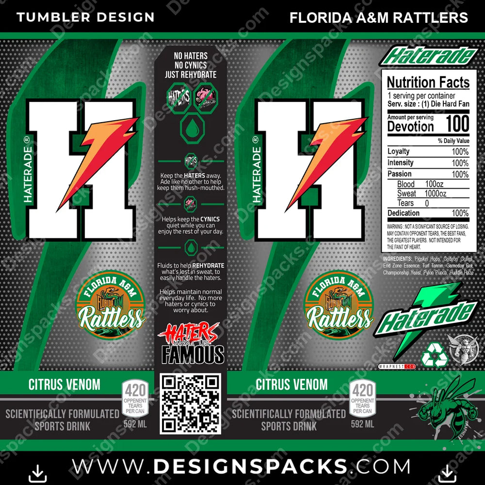 College Sport Haterade Florida A&M Rattlers NCAA College Sport Tumbler Digital Wrap Design Download