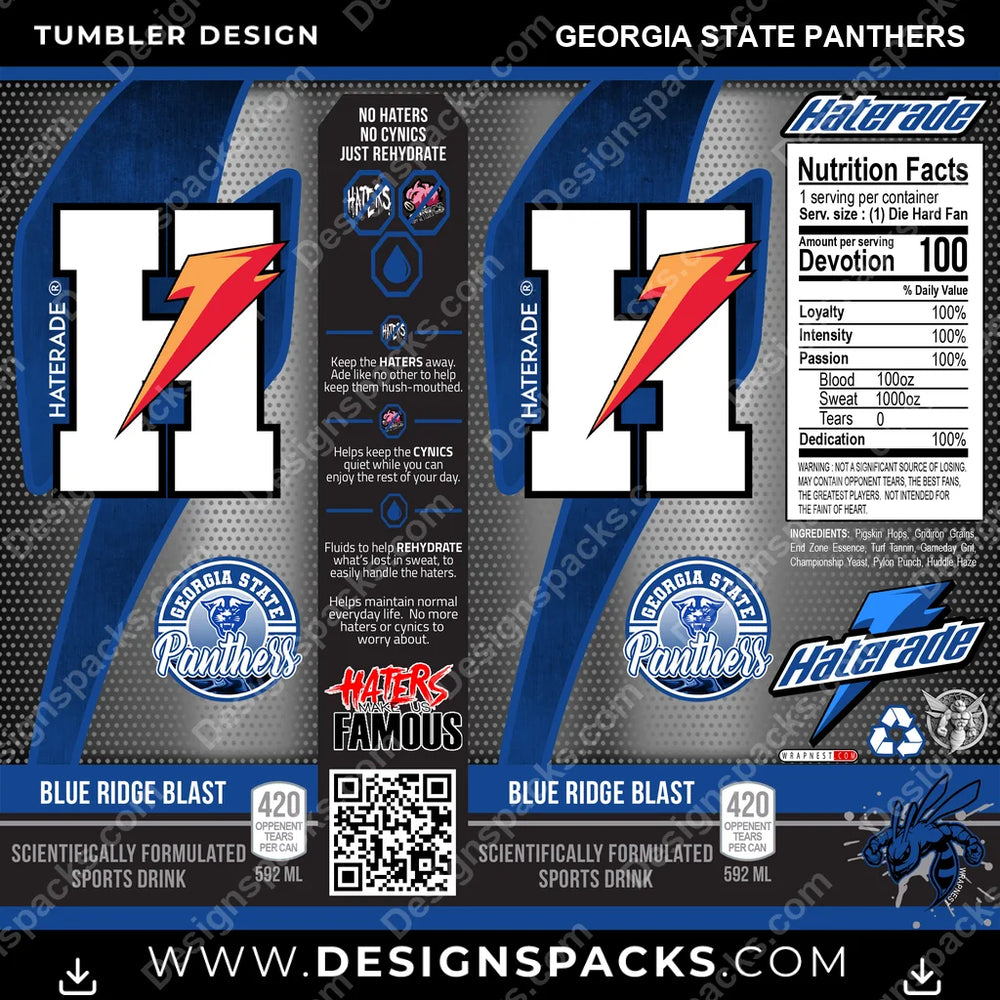 College Sport Haterade Georgia State Panthers NCAA College Sport Tumbler Digital Wrap Design Download