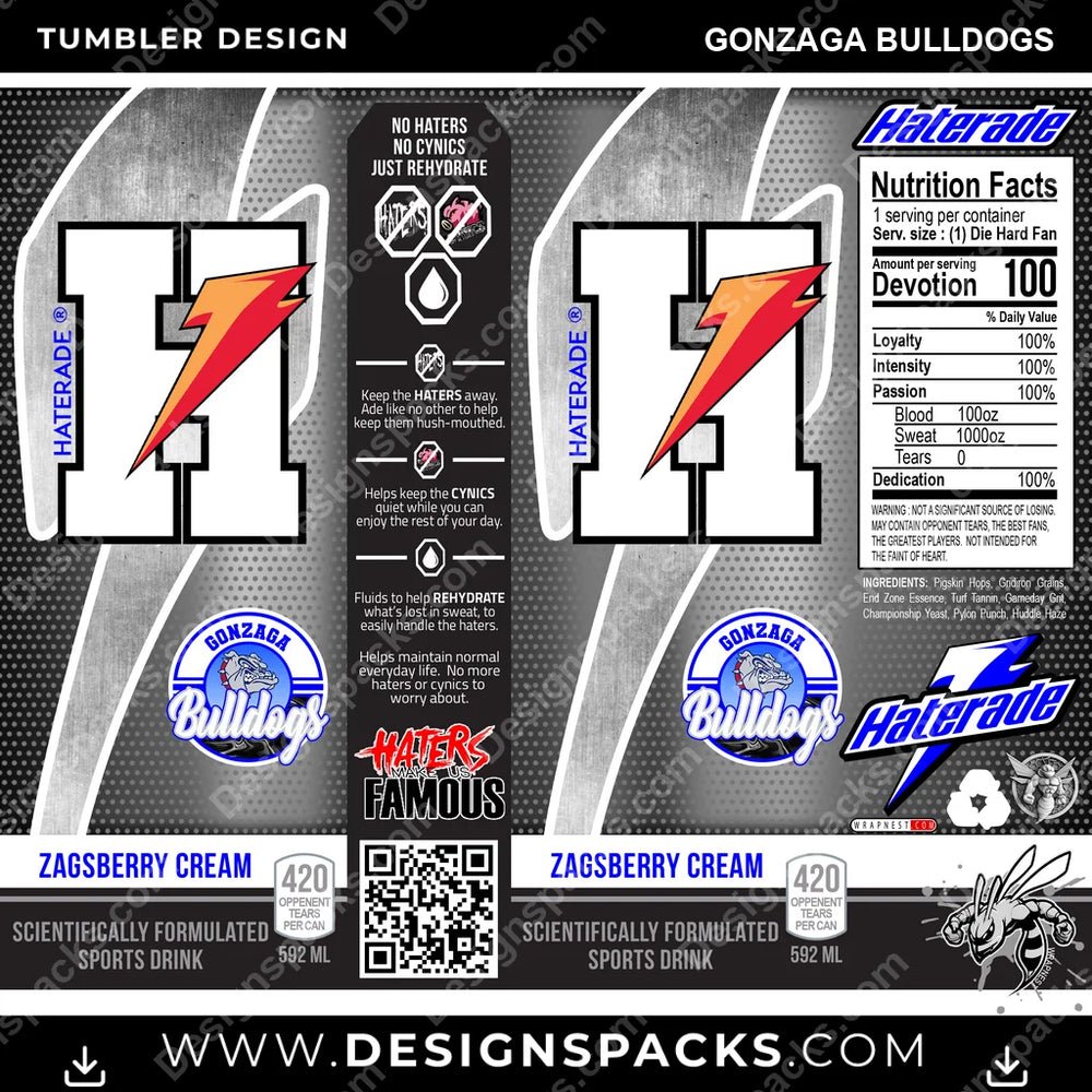 College Sport Haterade Gonzaga Bulldogs NCAA College Sport Tumbler Digital Wrap Design Download