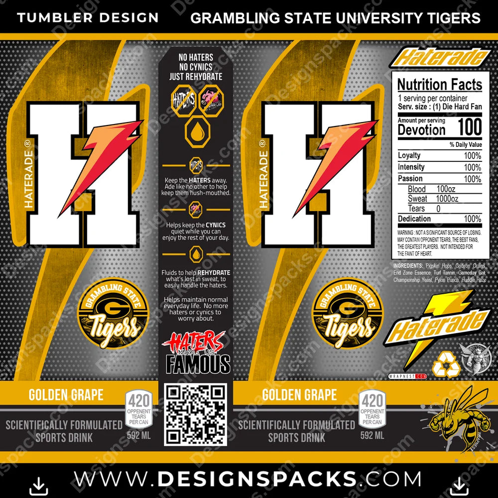 College Sport Haterade Grambling State University Tigers NCAA College Sport Tumbler Digital Wrap Design Download
