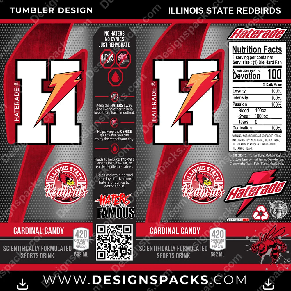 College Sport Haterade Illinois State Redbirds NCAA College Sport Tumbler Digital Wrap Design Download