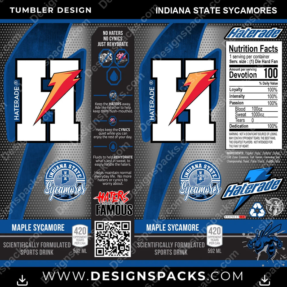 College Sport Haterade Indiana State Sycamores NCAA College Sport Tumbler Digital Wrap Design Download