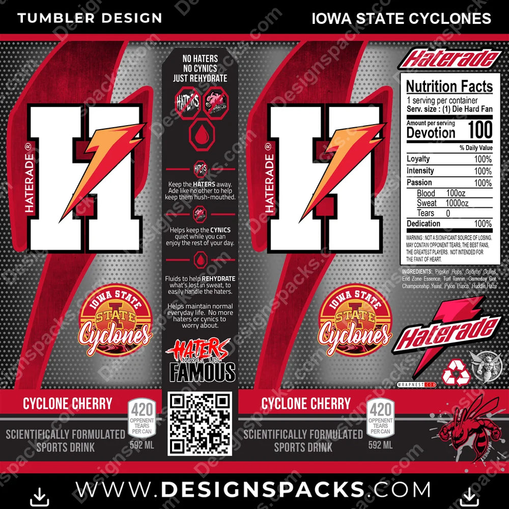 College Sport Haterade Iowa State Cyclones NCAA College Sport Tumbler Digital Wrap Design Download