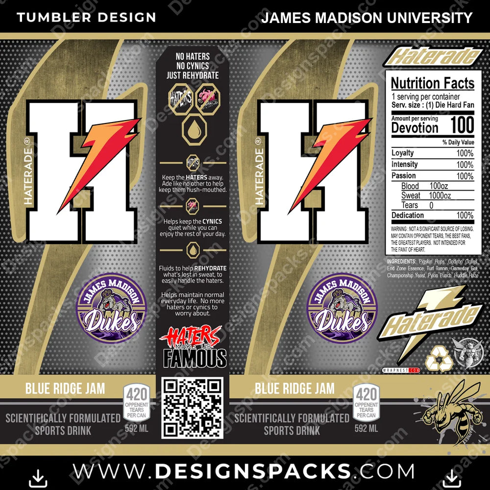 College Sport Haterade James Madison University NCAA College Sport Tumbler Digital Wrap Design Download