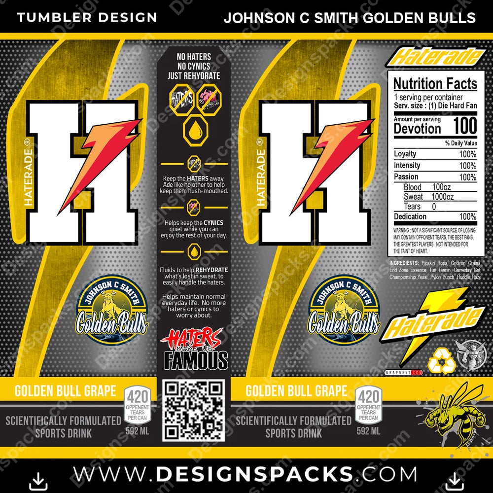 College Sport Haterade Johnson C Smith Golden Bulls NCAA College Sport Tumbler Digital Wrap Design Download