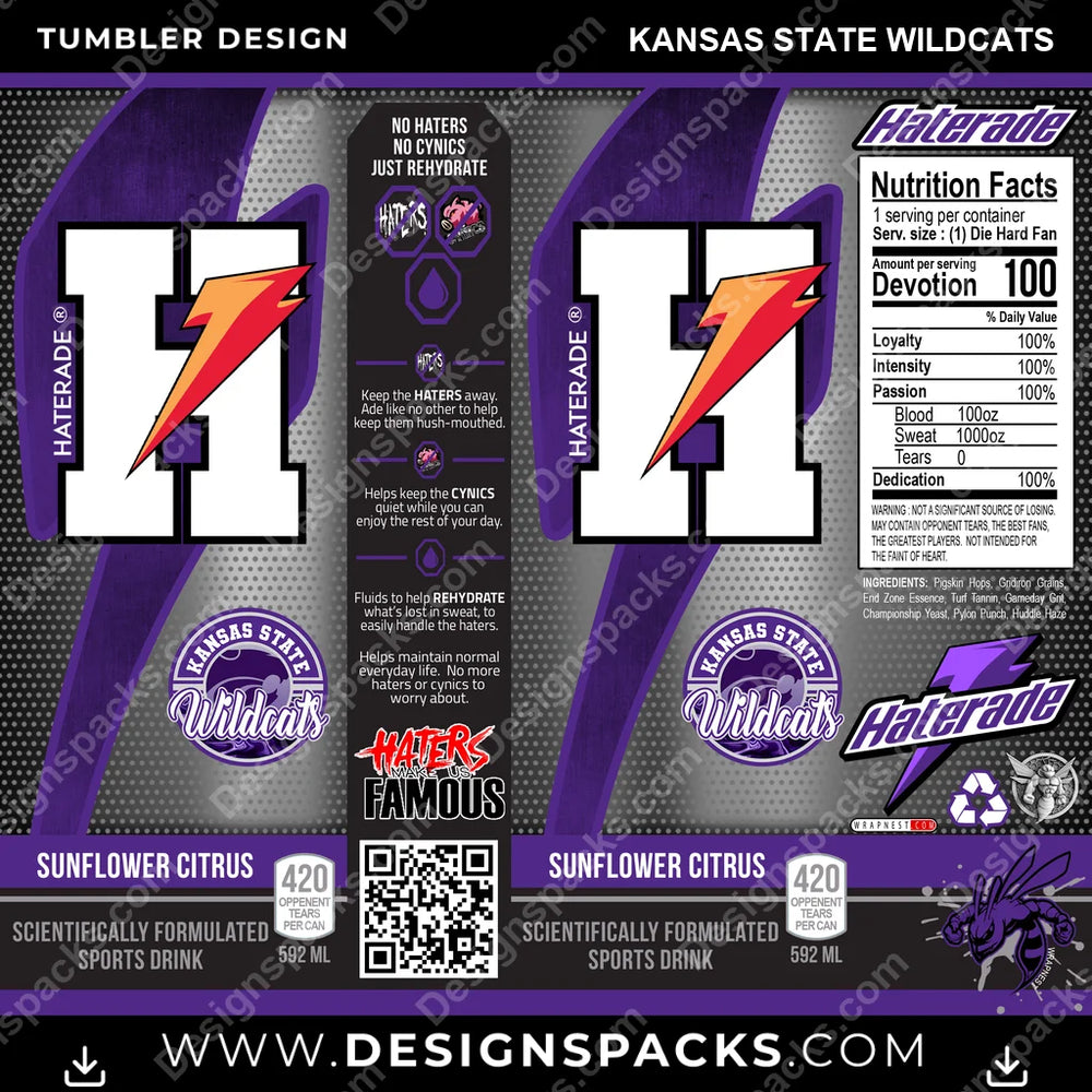 College Sport Haterade Kansas State Wildcats NCAA College Sport Tumbler Digital Wrap Design Download