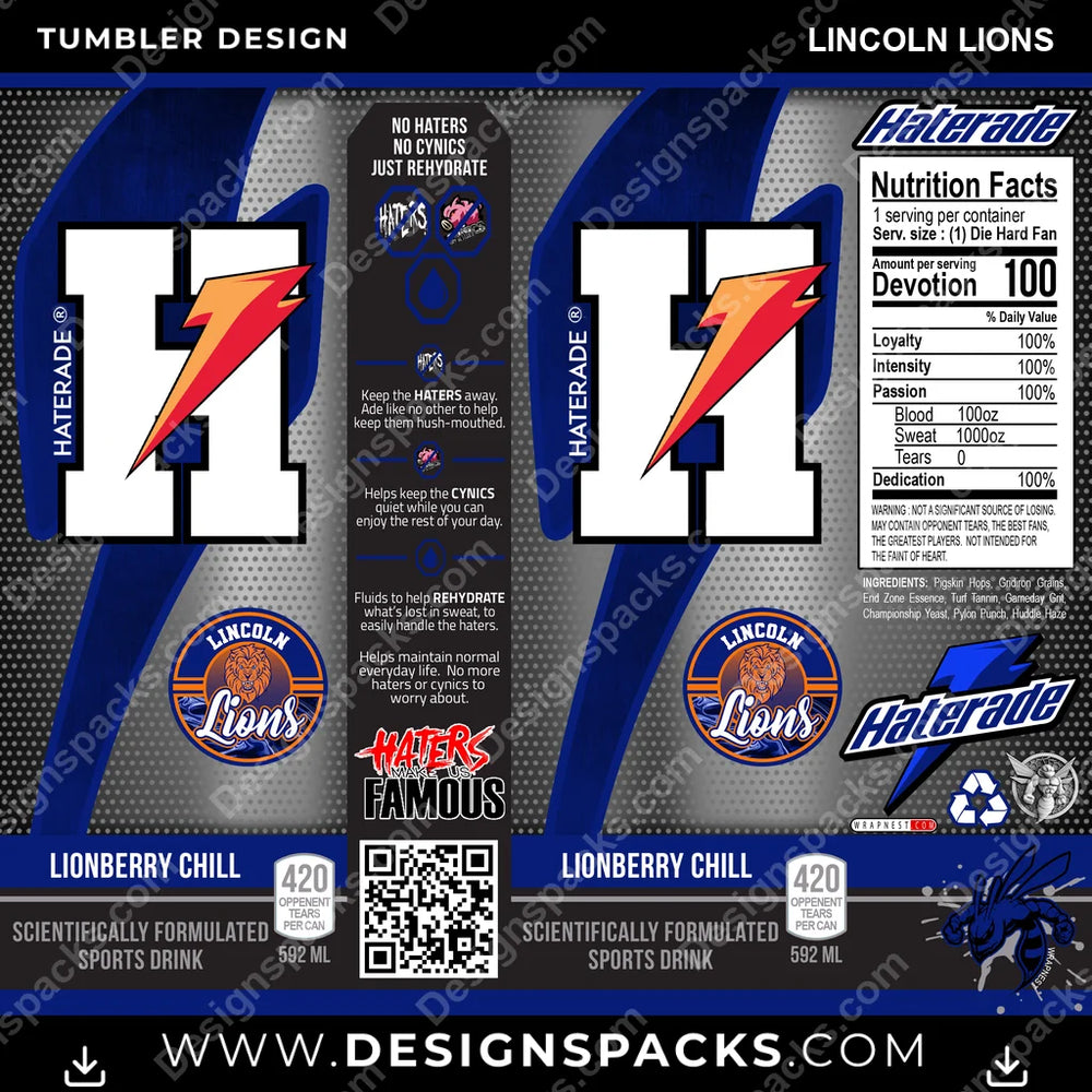 College Sport Haterade Lincoln Lions NCAA College Sport Tumbler Digital Wrap Design Download