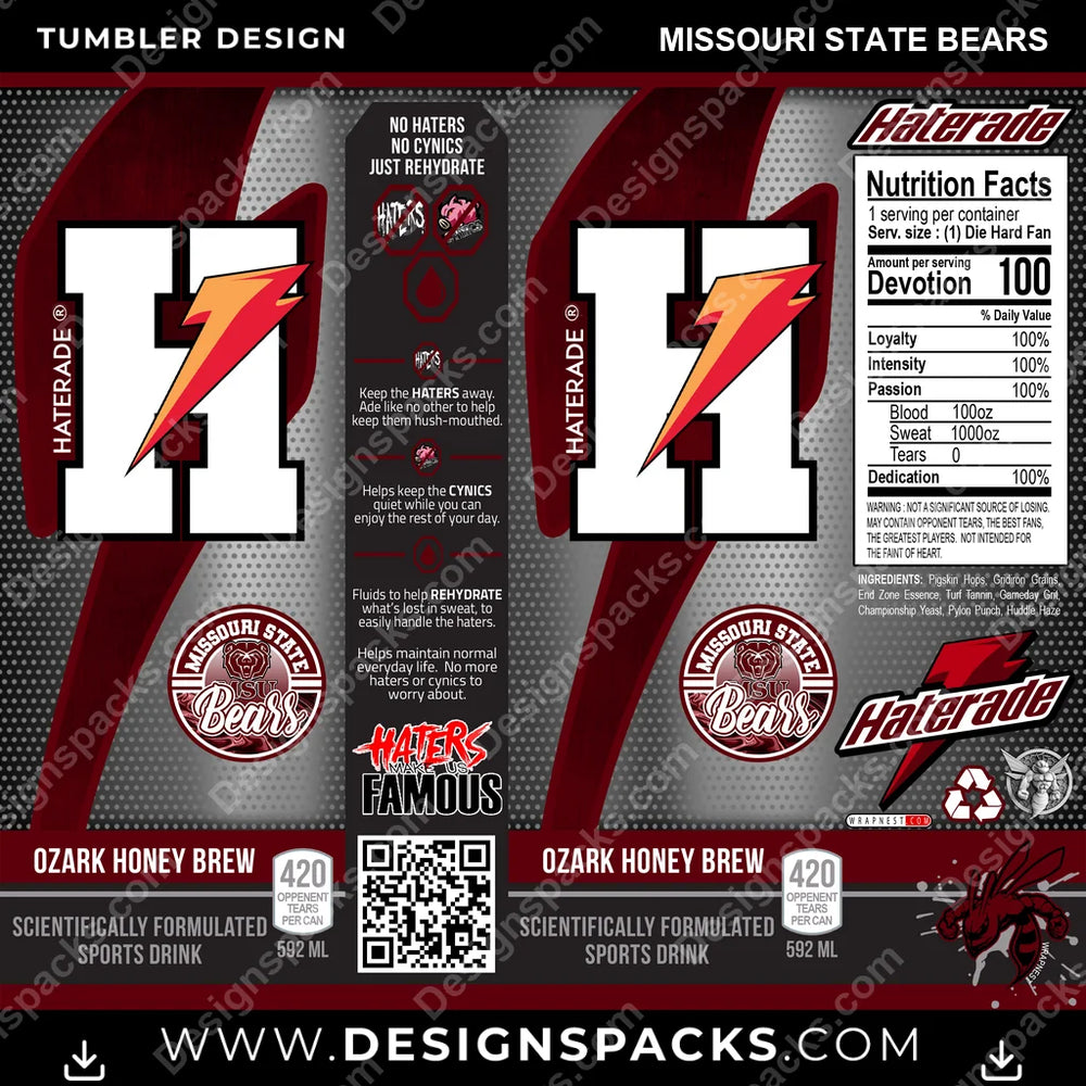 College Sport Haterade Missouri State Bears NCAA College Sport Tumbler Digital Wrap Design Download