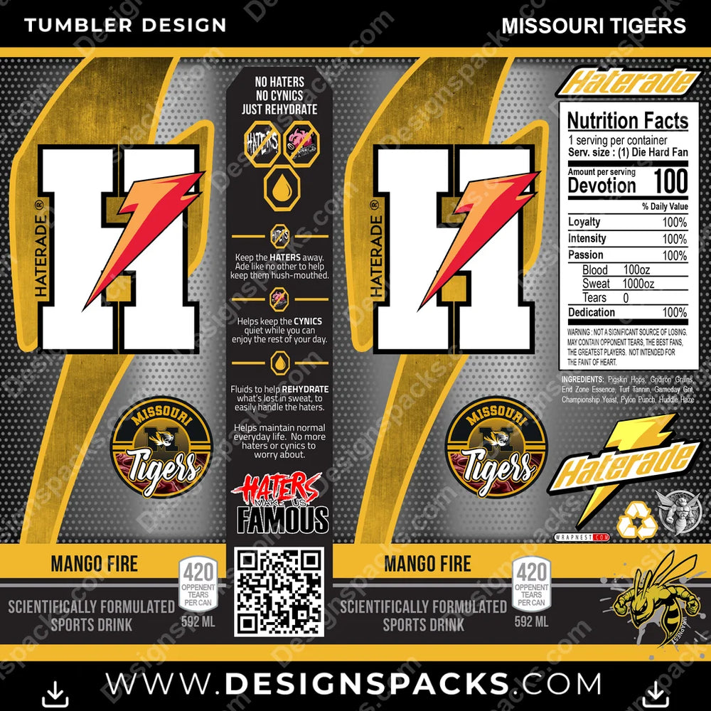 College Sport Haterade Missouri Tigers NCAA College Sport Tumbler Digital Wrap Design Download