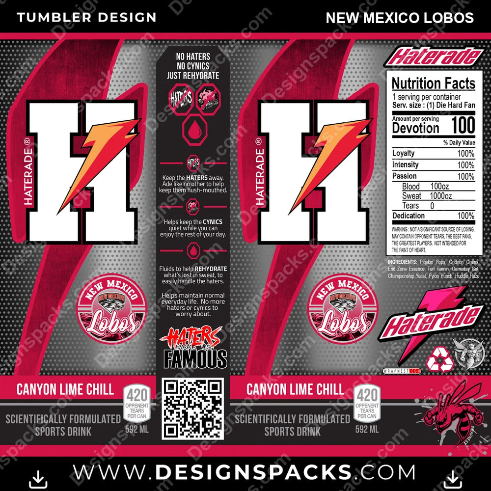College Sport Haterade New Mexico Lobos NCAA College Sport Tumbler Digital Wrap Design Download