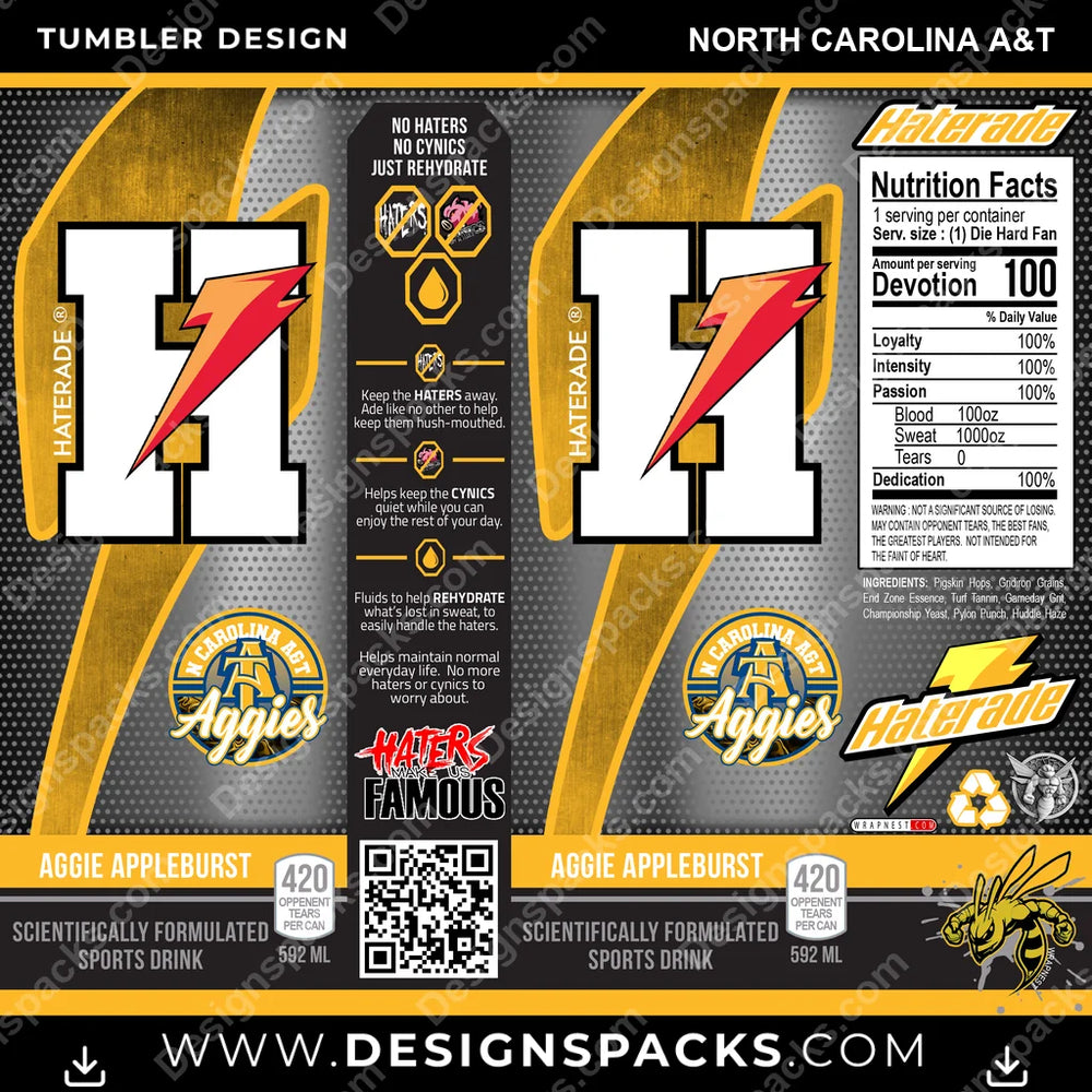 College Sport Haterade North Carolina A&T NCAA College Sport Tumbler Digital Wrap Design Download