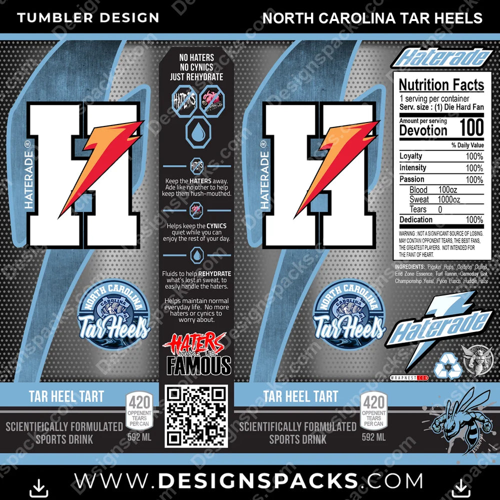 College Sport Haterade North Carolina Tar Heels NCAA College Sport Tumbler Digital Wrap Design Download