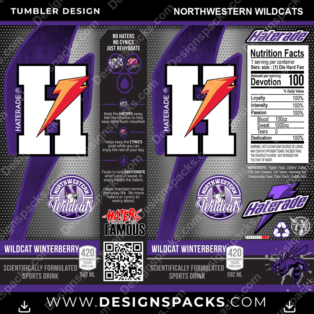 College Sport Haterade Northwestern Wildcats NCAA College Sport Tumbler Digital Wrap Design Download