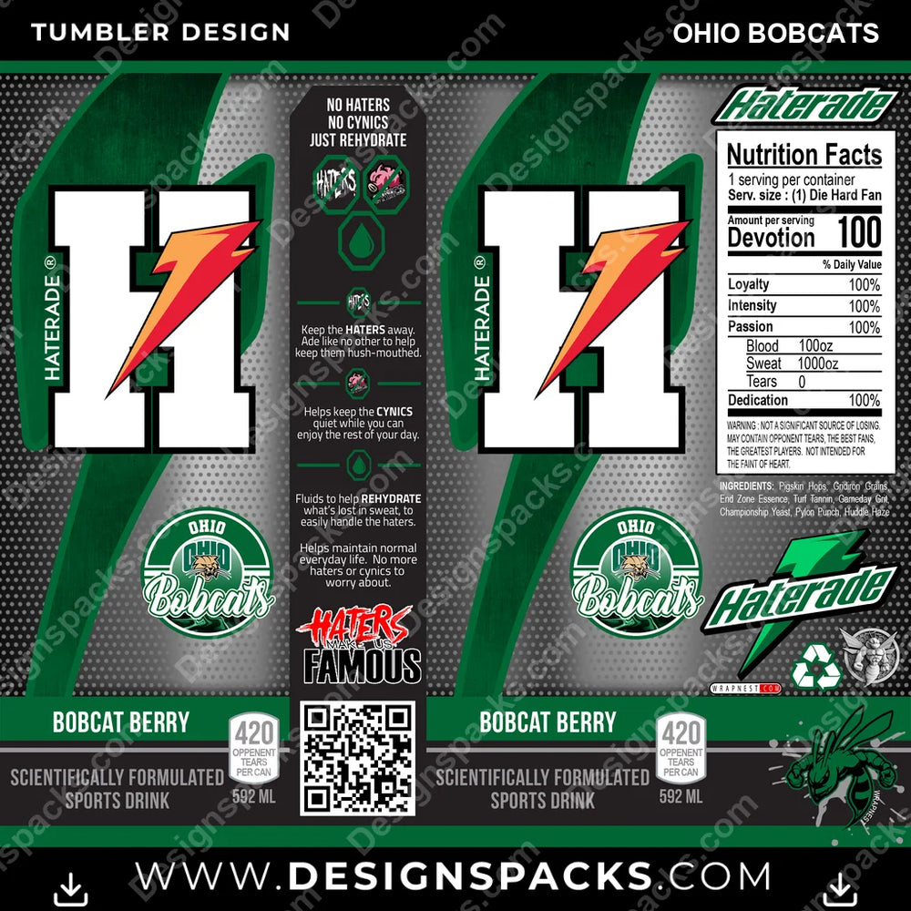 College Sport Haterade Ohio Bobcats NCAA College Sport Tumbler Digital Wrap Design Download
