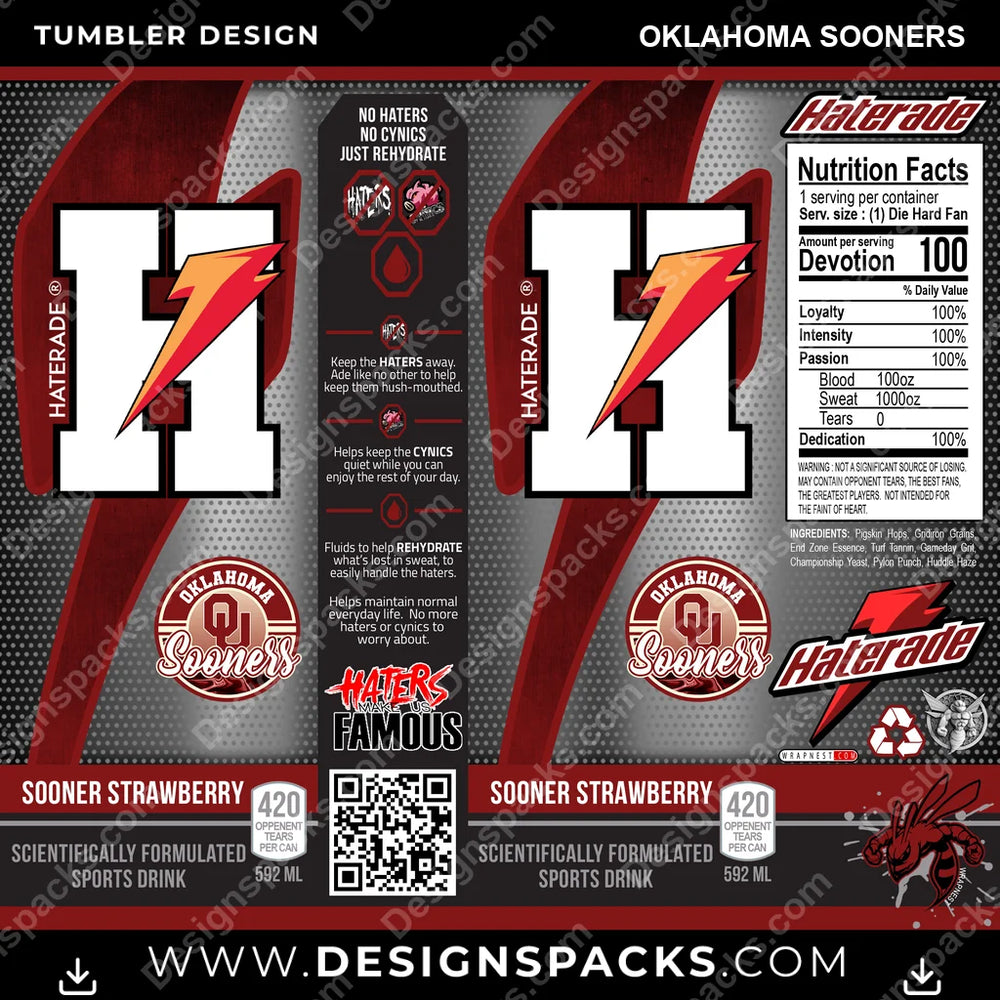 College Sport Haterade Oklahoma Sooners NCAA College Sport Tumbler Digital Wrap Design Download