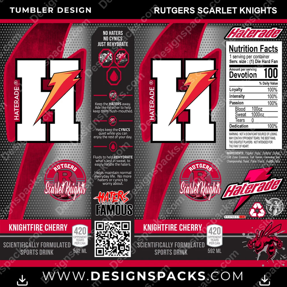 College Sport Haterade Rutgers Scarlet Knights NCAA College Sport Tumbler Digital Wrap Design Download