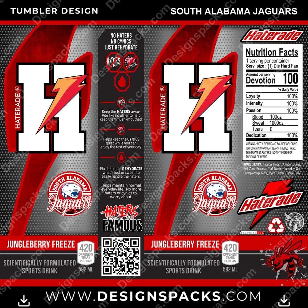 College Sport Haterade South Alabama Jaguars NCAA College Sport Tumbler Digital Wrap Design Download