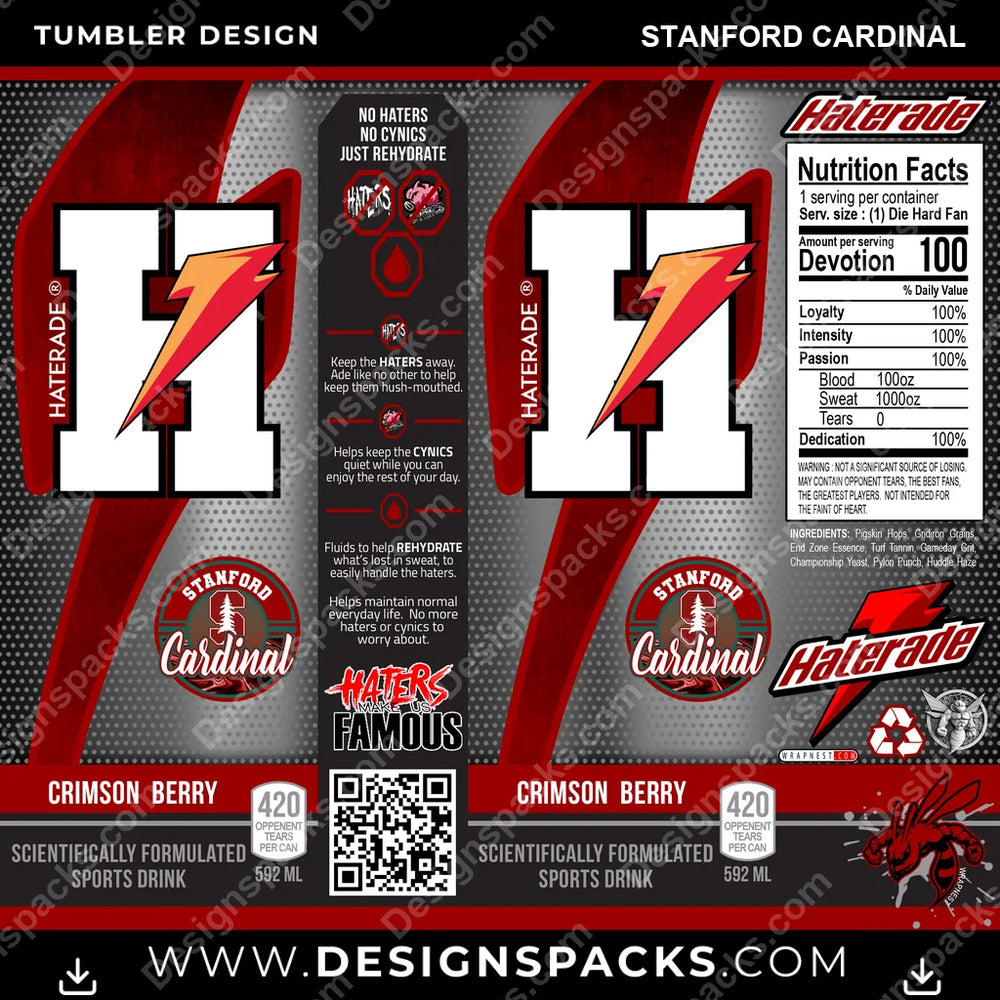 College Sport Haterade Stanford Cardinal NCAA College Sport Tumbler Digital Wrap Design Download