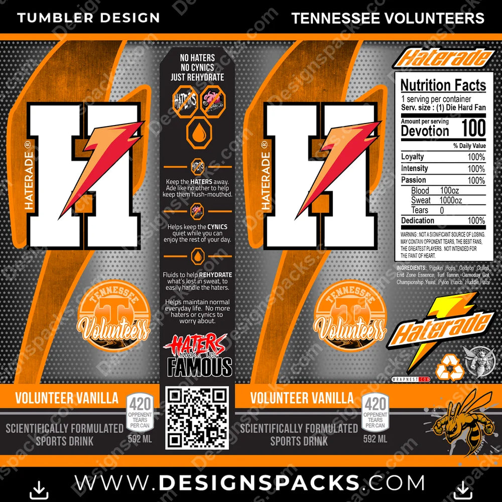 College Sport Haterade Tennessee Volunteers NCAA College Sport Tumbler Digital Wrap Design Download