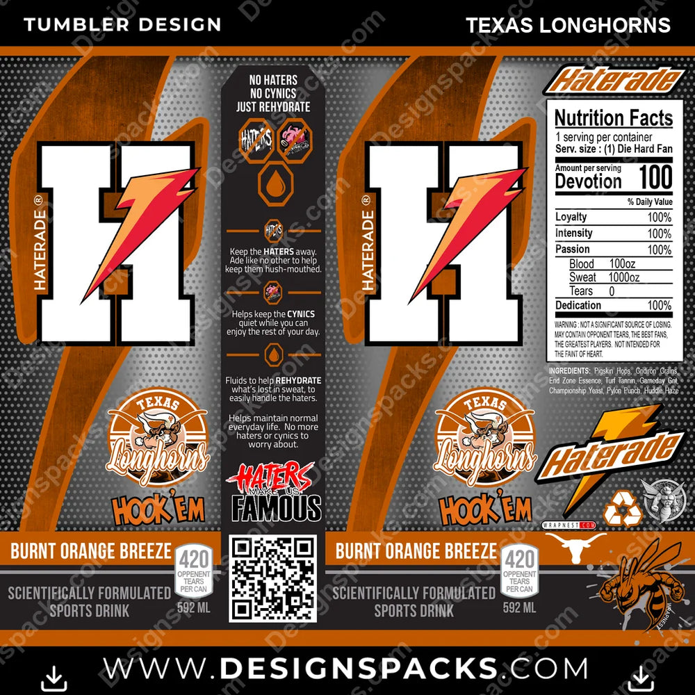 College Sport Haterade Texas Longhorns NCAA College Sport Tumbler Digital Wrap Design Download