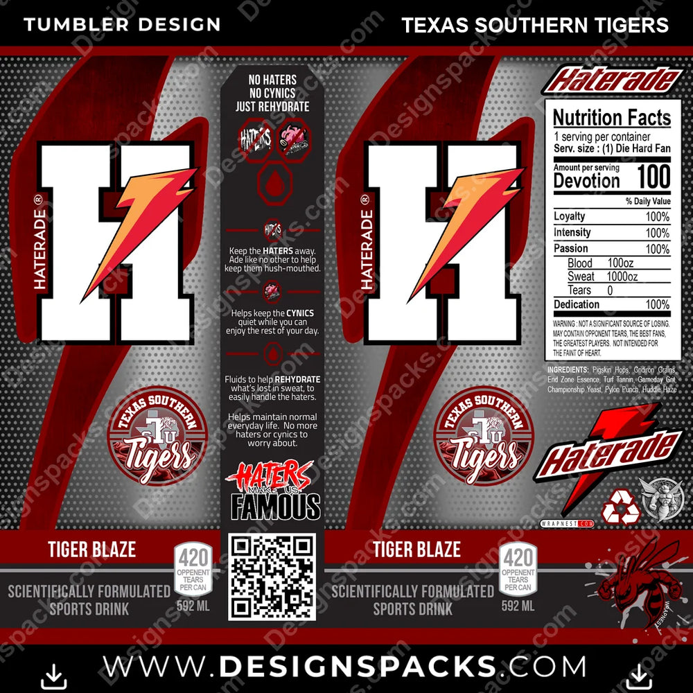 College Sport Haterade Texas Southern Tigers NCAA College Sport Tumbler Digital Wrap Design Download