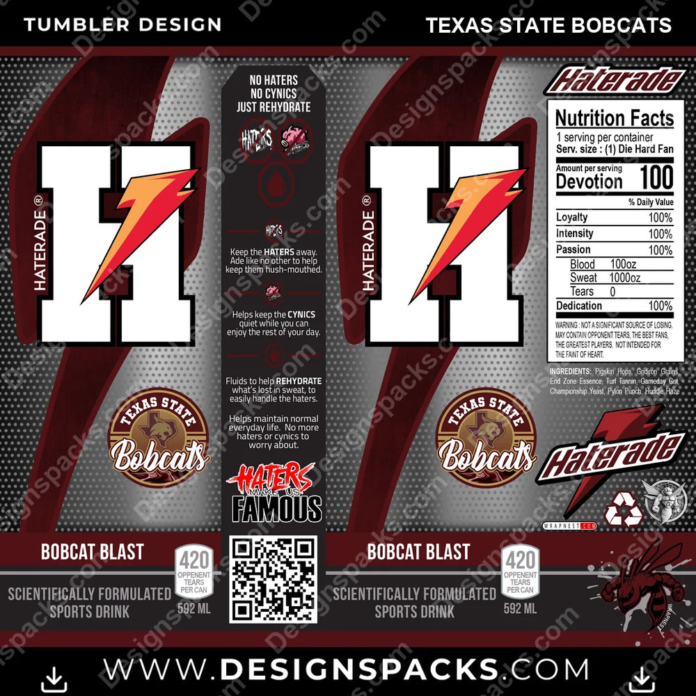 College Sport Haterade Texas State Bobcats NCAA College Sport Tumbler Digital Wrap Design Download