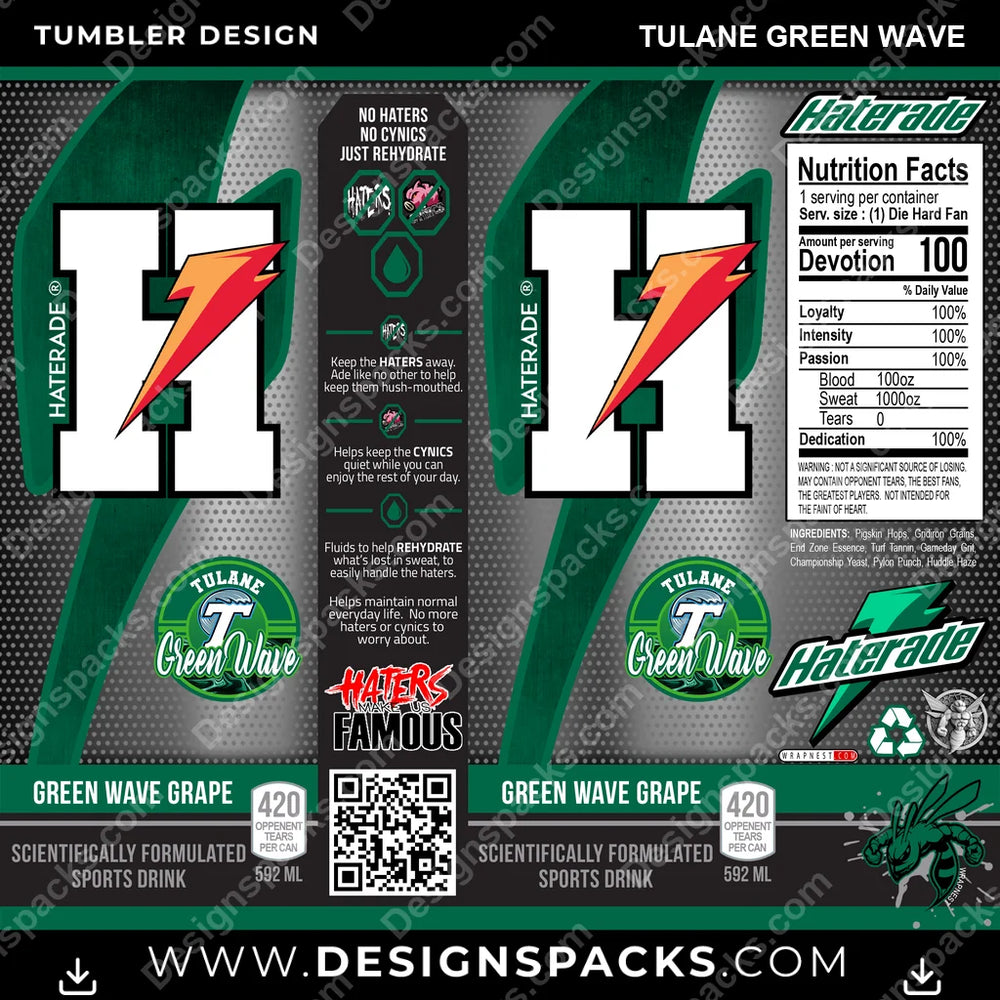 College Sport Haterade Tulane Green Wave NCAA College Sport Tumbler Digital Wrap Design Download