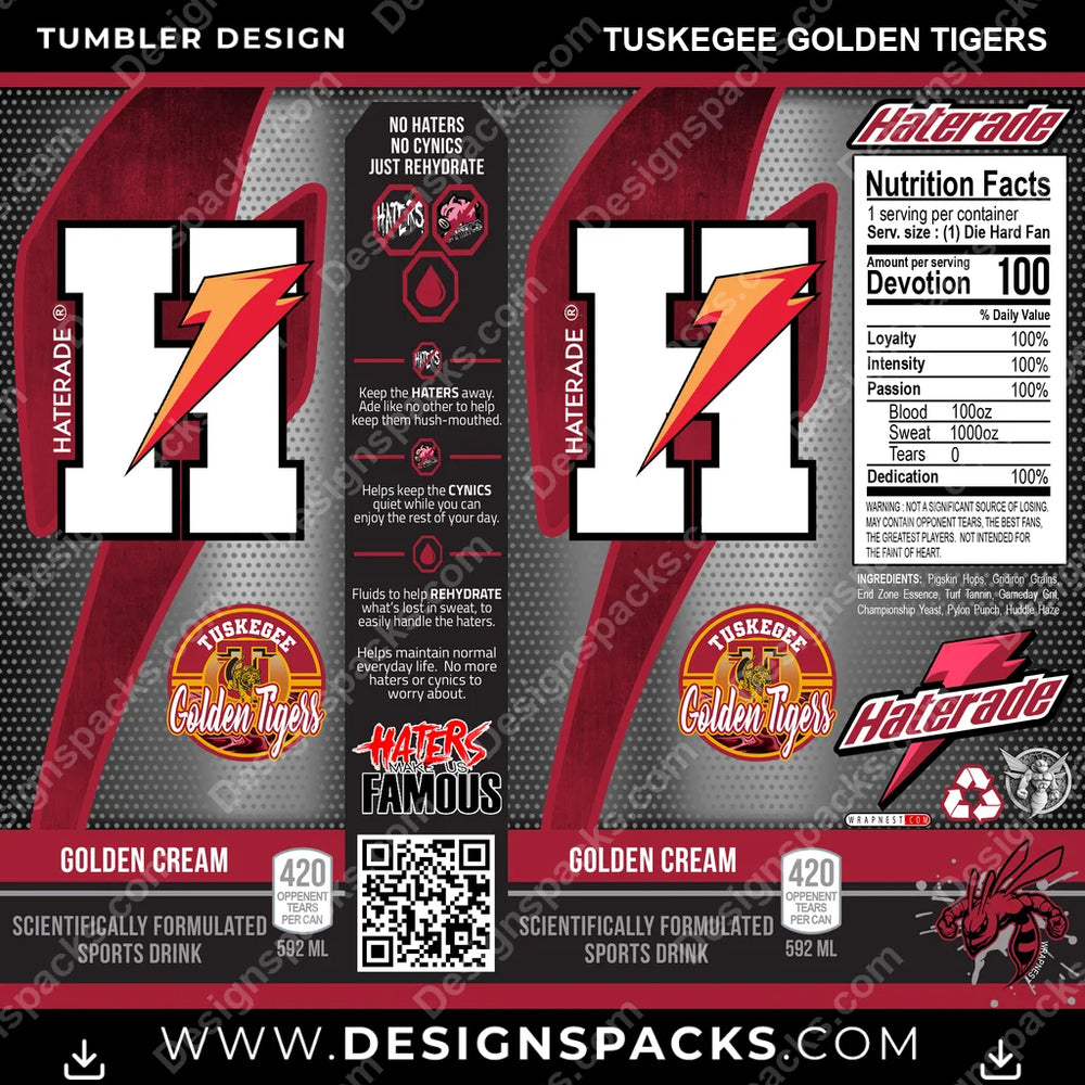 College Sport Haterade Tuskegee Golden Tigers NCAA College Sport Tumbler Digital Wrap Design Download