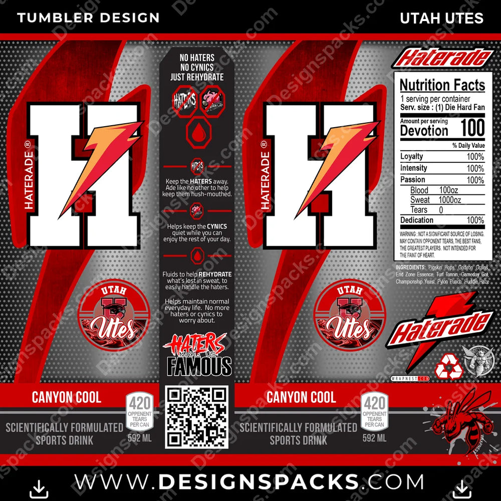 College Sport Haterade Utah Utes NCAA College Sport Tumbler Digital Wrap Design Download