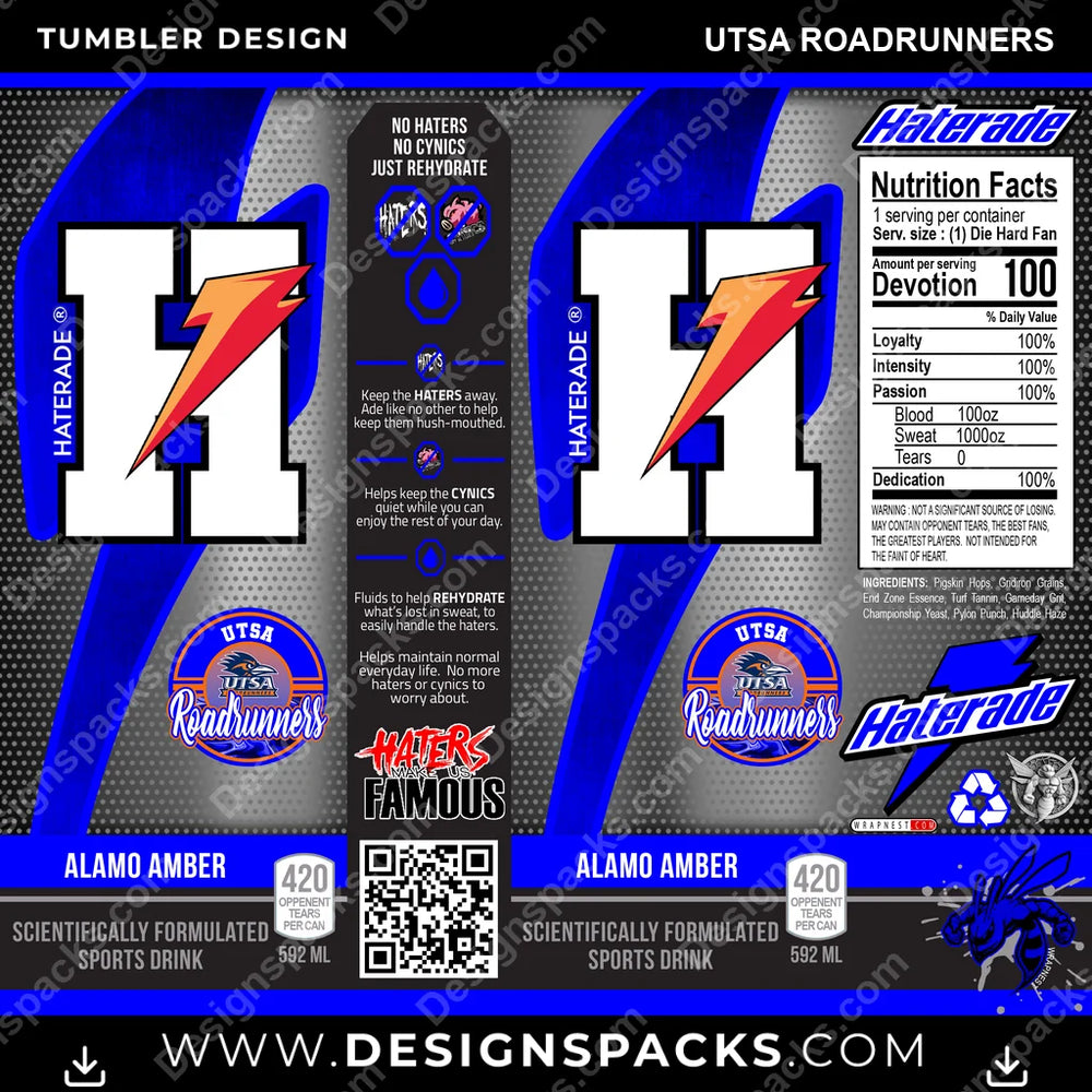 College Sport Haterade UTSA Roadrunners NCAA College Sport Tumbler Digital Wrap Design Download