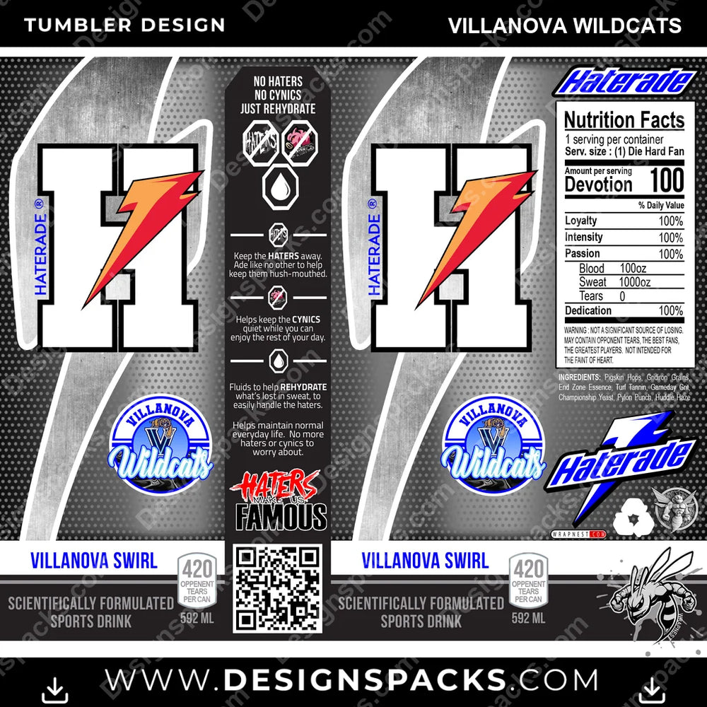 College Sport Haterade Villanova Wildcats NCAA College Sport Tumbler Digital Wrap Design Download
